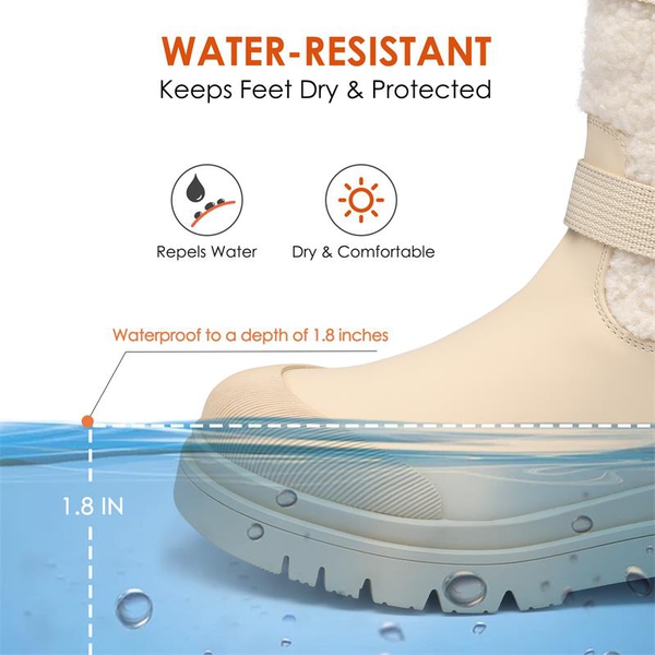 Waterproof Fur Lining Mid Calf Snow Boots - OFF WHITE - 5